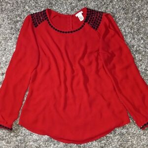 Cache Elegant Red And Black Deds Women's Top Size M